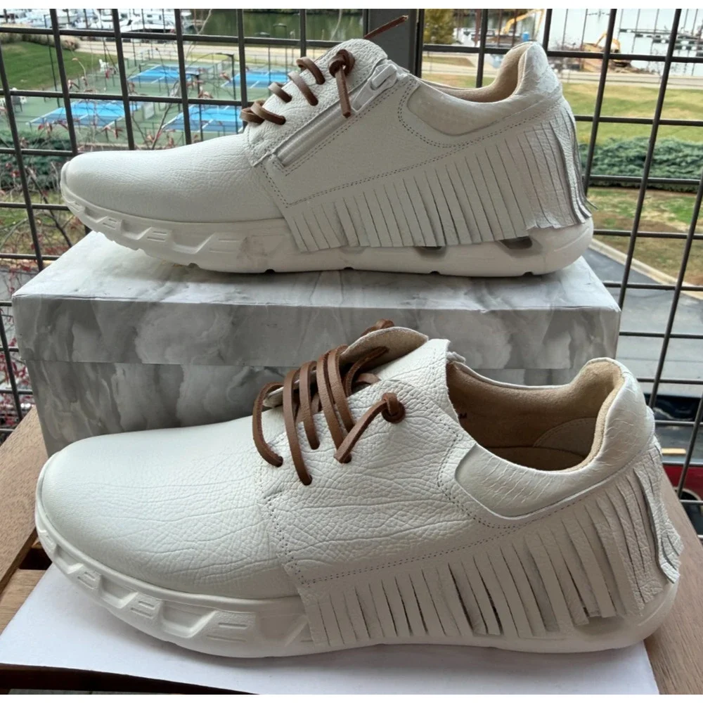 Vaneli brown Lace Up Fringe Sneakers white Comfy sporty Boho Western Sz-7 .5